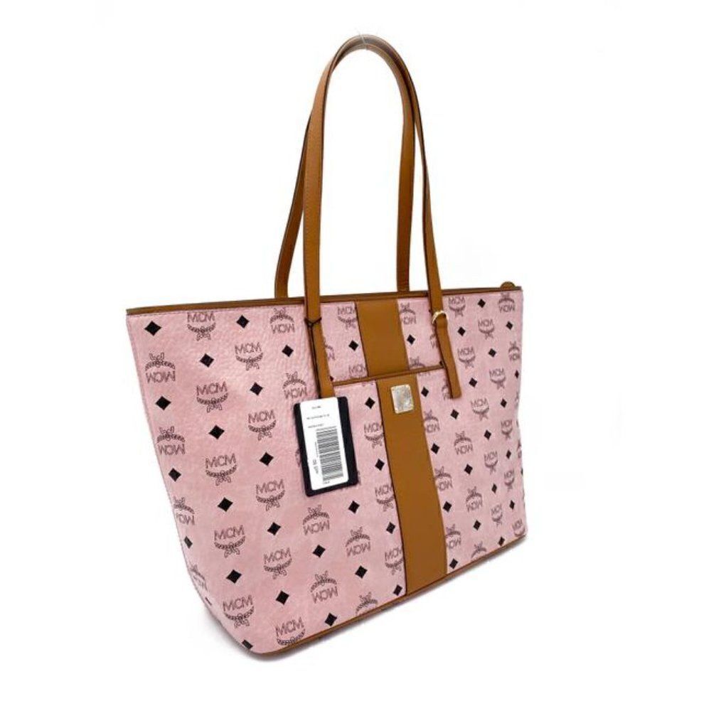 MCM Anya Pink Monogram Visetos Canvas Medium Shopper Tote - Picture 5 of 10